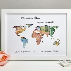 personalisiertes Geldgeschenk - Weltkarte - zur Hochzeit