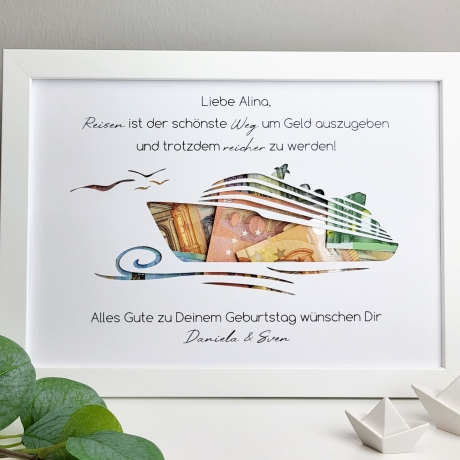 personalisiertes Geldgeschenk zum Geburtstag - Motiv Kreuzfahrt
