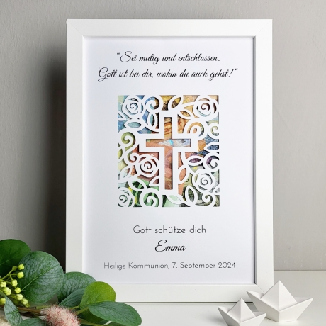 personalisiertes Geldgeschenk - Blumenkreuz - zur Kommunion