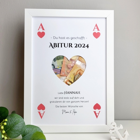 personalisiertes Geldgeschenk zum Abitur | ABI - Motiv Herz Ass