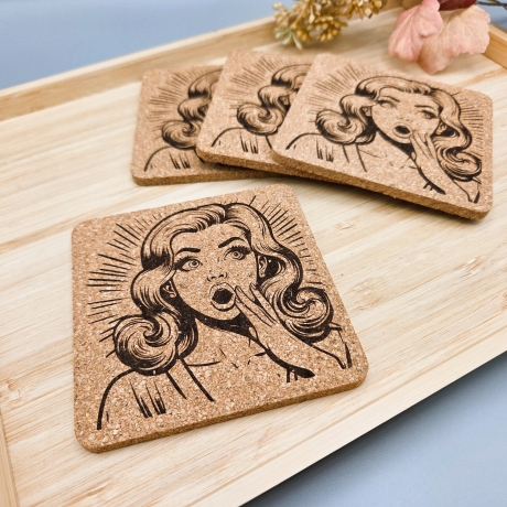 gravierter Korkuntersetzer Lady oh