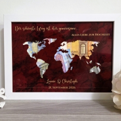 graviertes Hochzeitsgeschenk - Motiv Weltkarte der schönste Weg