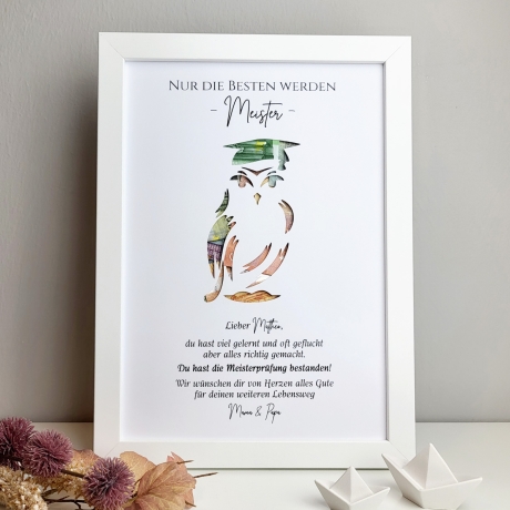 Personalisiertes Geldgeschenk zur Meisterprüfung – Motiv Eule