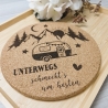 gravierter Topfuntersetzer Camping Wohnwagen aus Kork