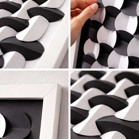 3D-Wandbild 30x40 cm | Papierkunst | Schwarz-Weiß | Handmade