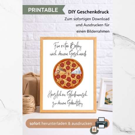 Geburtstagskarte Pizza – Geschenk zum Ausdrucken 3 Größen 