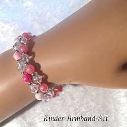 Kinder-Armband Doppel-Schmuck-Set Perlen gefädelt, Rosa-Pink