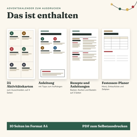 Adventskalender zum Ausdrucken, 24 Aktivitätskarten für Familien