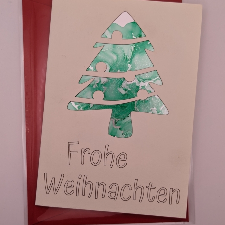 Grußkarte Frohe Weihnachten Alcohol Ink Tannenbaum