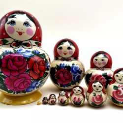 10-er Matroschka klassisch-bauchig, Handarbeit, 16 cm