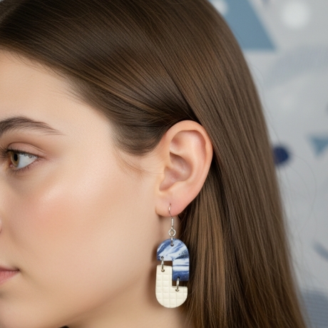 Geometrische Statement-Ohrringe|Modern Art|Grid & Marble Edition