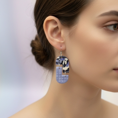 Geometrische Statement-Ohrringe|Modern Art|Grid & Marble Edition