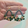 Boho Vintage Blumen Ohrringe aus Polymer Clay - Ohrstecker 18k