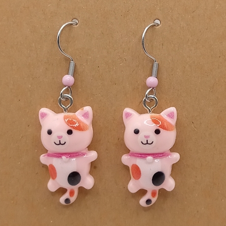 niedliche Katzen rosa Punkte Ohrhänger Ohrringe Modeschmuck