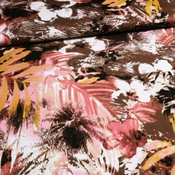 Stoff Viskose Jersey Blumen Blätter braun altrosa koralle ocker