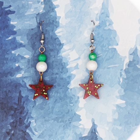 Ohrringe aus Epoxidharz und Perlen Sterne (H-06-0002)