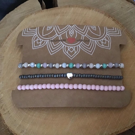 Tolles 3 teiliges Armband-Set mit versilberten Herz