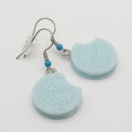 süße angebissene Doppel Kekse blau Ohrhänger Ohrringe Modeschmuck
