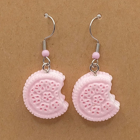 süße angebissene Doppel Kekse rosa Ohrhänger Ohrringe Modeschmuck