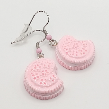 süße angebissene Doppel Kekse rosa Ohrhänger Ohrringe Modeschmuck