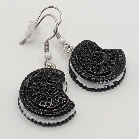 süße angebissene Doppel Kekse schwarz Ohrhänger Modeschmuck