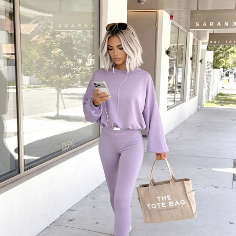 2-Teiler Jogger Anzug in Flieder Jogpants & Pullover XS/S & M/L