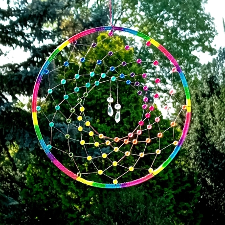 Traumfänger & Perlen Regenbogen Wandschmuck Wohndeko Dreamcatcher