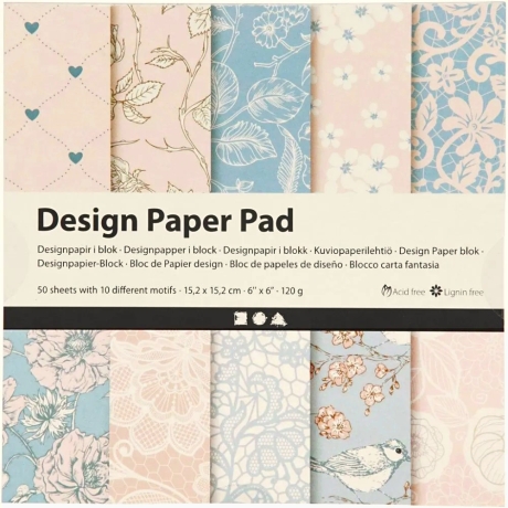 Bastel-Papier Rosa 15x15 cm, 50 Bl.,10 Motive 120g