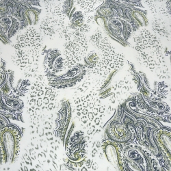 Stoff Baumwolle French Terry Leo Paisley creme taupé marine gelb