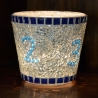 Mosaik Advent Windlicht blau silber 11 cm hoch - Weihnachtsdeko