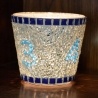 Mosaik Advent Windlicht blau silber 11 cm hoch - Weihnachtsdeko
