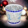 Mosaik Advent Windlicht blau silber 11 cm hoch - Weihnachtsdeko