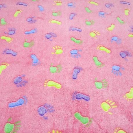 Stoff Microfleece Wellnessfleece Füße Hände Design rosa bunt