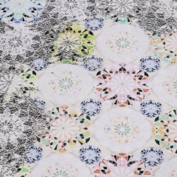 Stoff Viskose Jersey Mandala Blumenmuster ecrú gelb grün bunt