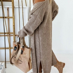 Oversize Strickmantel lang Strickjacke Cardigan Weste Braun S M L