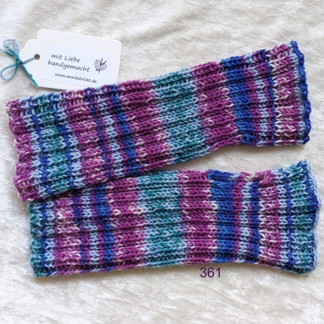 Handstulpen mit Daumenloch Strick Blau Lila Umfang bis ca 23 cm