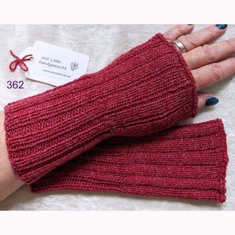 Handstulpen Weinrot flache Rippen handgestrickt Umfang ca 24cm