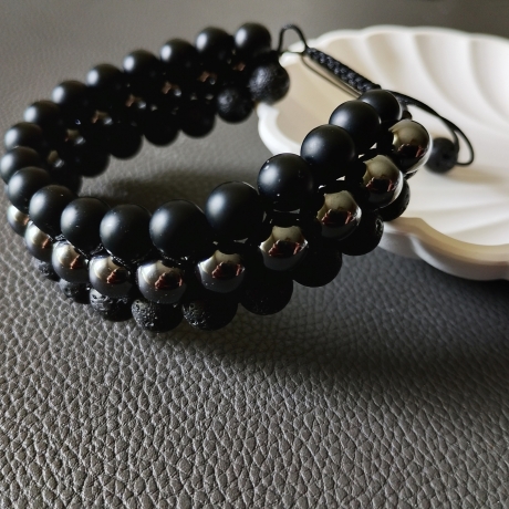 Herren Edelstein Armband mit Knotenverschluss, Dreifach Armband