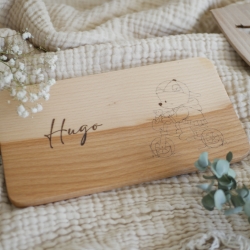 Schneidebrett mit Kindergartenkind Bär und Dreirad Vesperbrett