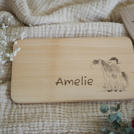 Schneidebrett mit Pferd und Mädchen Pony Vesperbrett