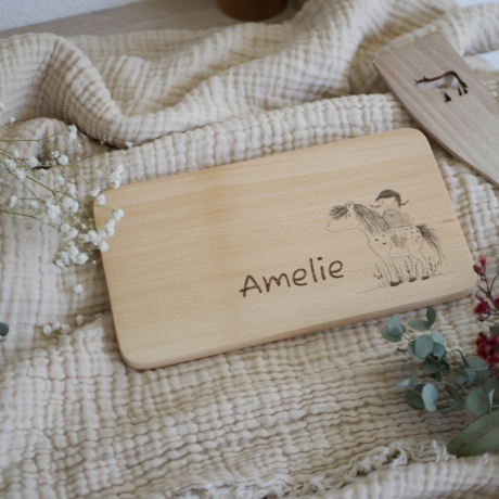 Schneidebrett mit Pferd und Mädchen Pony Vesperbrett