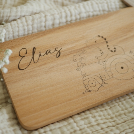 Schneidebrett mit Dino und Traktor Vesperbrett