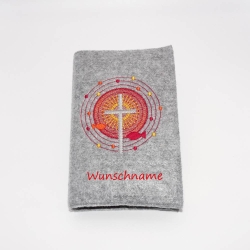 Gotteslobhülle, Filz,  Kreuz und Fischen, rot, personalisierbar