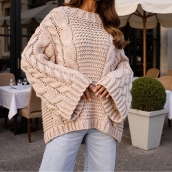 Grobstrickpullover Beige oversize Strickpullover Zopfmuster S-XL
