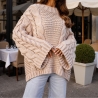 Grobstrickpullover Beige oversize Strickpullover Zopfmuster S-XL