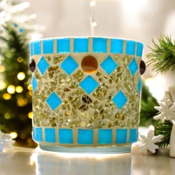 Mosaik Windlicht türkis gold 7 cm hoch