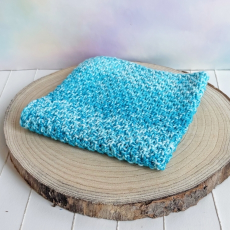 Spültuch Blau Türkis 26x26 bis 30x30 cm handgestrickt Baumwolle