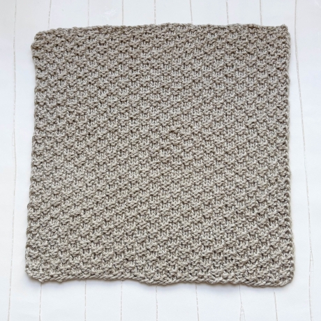 Spültuch Braun Grau Blau mit Leinen ca 27x27 cm handgestrickt
