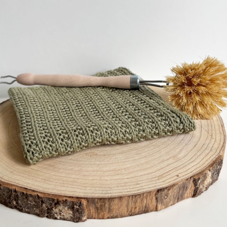 Spültuch Grün 25x25 bis 32x32 cm handgestrickt Baumwolle