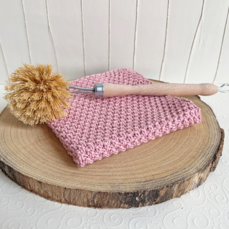 Buntes Spültuch Rosa Pink ca 28x28 cm handgestrickt Baumwolle